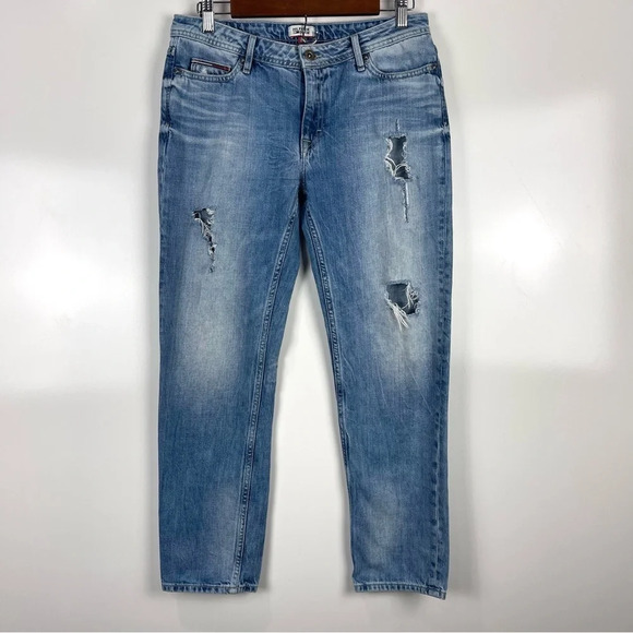 Tommy Hilfiger Distressed Mid Rise Straight Ankle Suky Jeans Size 28 - Picture 1 of 9